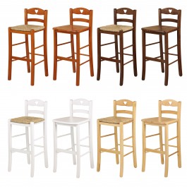 Totò Piccinni Sgabello Legno Sedia Snack Alto 67 cm con Schienale Bianco, Seduta Paglia qualità Poggia Piedi 