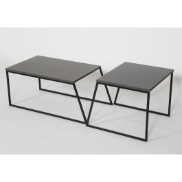 Set 2 Tavolini Tondi 37 Cm E 60 Cm In Legno Rovere Chiaro E Struttura In Metallo Nero Kollek 1