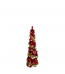 Albero di Natale Pop Up Slim Colore Rosso/Oro altezza 120 cm, Addobbato, Apertura Istantanea Totò Piccinni