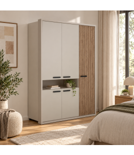 Vista Ambientata Armadio guardaroba in legno colore "Cannettato/Cashmere" con 5 ante e 1 vano modello Zefiro Totò Piccinni