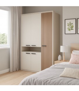 Vista ambientata Armadio guardaroba in legno colore "Cannettato/Cashmere" con 5 ante e 1 vano modello Zefiro Totò Piccinni