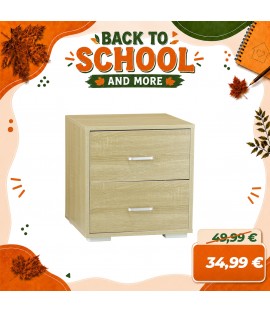 Comodino moderno in legno, Design 2 Cassetti, Misura cm 45HxP42xL43 (Rovere)