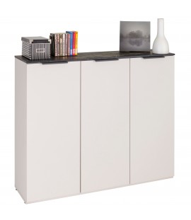 Vista diagonale Base Multiuso in legno colore" Cashmere/Effetto Marmo Nero" con 3 ante modello Teca Totò Piccinni