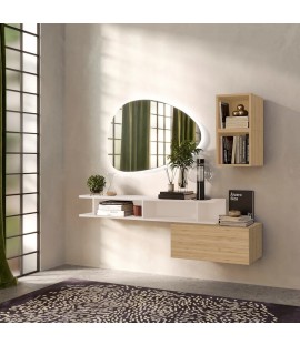 Vista ambientata Consolle sospesa in legno 165x28x140h colore "rovere cadiz - cashmere" modello Modula Totò Piccinni