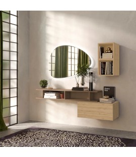 Vista ambientata Consolle sospesa in legno 165x28x140h colore "rovere cadiz - rovere mercure" modello Modula Totò Piccinni