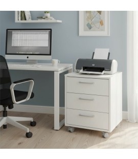 Vista ambientata cassettiera in legno con 3 cassetti con ruote colore "bianco laccato" Totò Piccinni