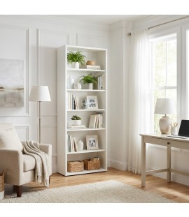 Vista ambientata libreria in legno 6 vani colore "bianco laccato" modello Toronto Totò Piccinni