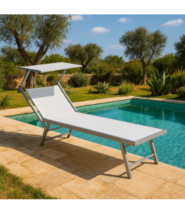 Lettino Prendisole reclinabile con Tettuccio in Alluminio - Salento (Bianco)