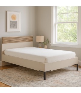 Vista ambientata Letto piazza e mezza in legno colore "Cannettato/Cashmere" modello Zefiro Totò Piccinni