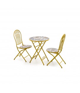 Set pieghevole con 2 sedie e tavolino con maioliche colore Giallo Ocra modello Capri Totò Piccinni