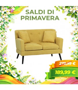 Divano KETTY in Tessuto divanetto imbottito con Braccioli e Piedi in Legno (Giallo, 2 Posti)