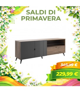 Porta Tv CELESTIA 2 Ante , 1 Cassetto e 1 Vano (Grigio Scuto Laccato/Noce Brera)