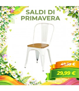 Sedia INDUSTRY con SEDUTA IN LEGNO in Metallo impilabile Design Industriale (Vintage Bianco)