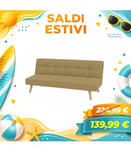 Divano Letto SANDWICH Imbottito Sistema Clic-Clac e Gambe in Legno (Tessuto Sabbia)