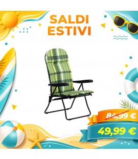 Poltrona Sedia Sdraio GIULIA con Prolunga Poggiapiedi MADE IN ITALY (Struttura Nero -Scozzese Verde/Giallo)
