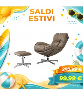 Set BAIA Poltrona Girevole con Pouf regolabile imbottita in Similpelle (Marrone)