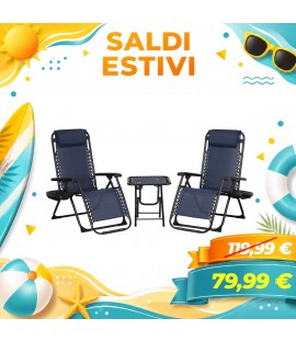 Set Bistrot 2 Sedie Sdraio Gravity e Tavolino Pieghevole in Textilene (Blu)