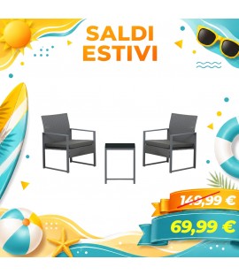 Set da giardino in poly rattan 2 poltrone e tavolino - STEEL BISTROT (Grigio)
