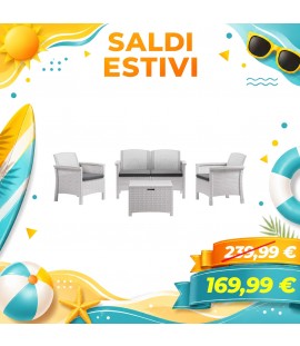 Bica Set Venezia Salottino 4 Posti da Giardino con cuscini e tavolino (Bianco)