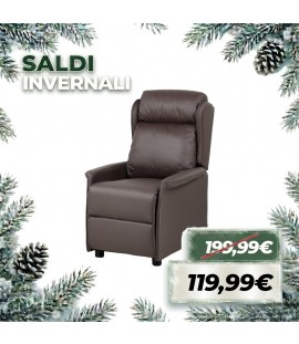 Poltrona Reclinabile Relax Manuale Push Back, Imbottita con Poggiapiedi, in Ecopelle Marrone - CADICE