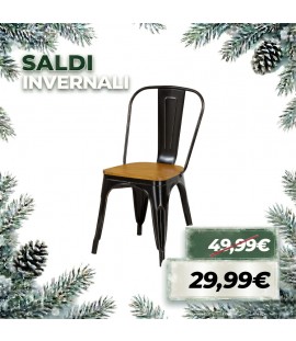 Sedia INDUSTRY con SEDUTA IN LEGNO in Metallo impilabile Design Industriale (Vintage Nero)