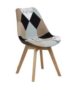 Sedia in Tessuto colore Patchwork Elegant con gambe in legno modello Futura Totò Piccinni