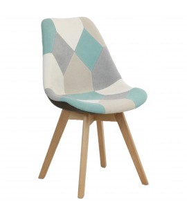 Sedia in Tessuto colore Patchwork Sky con gambe in legno modello Futura Totò Piccinni