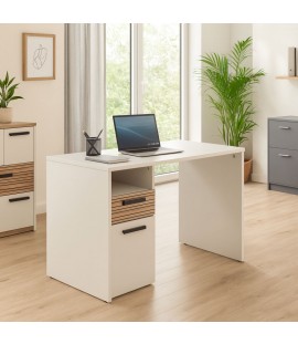 Vista ambientata Scrivania da ufficio in legno colore "Cannettato/Cashmere" con 1 vano e 1 anta modello Zefiro Totò Piccinni