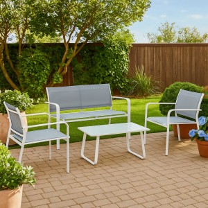 Vista ambientata Set da giardino in metallo e textilene colore Bianco modello Arent Totò Piccinni