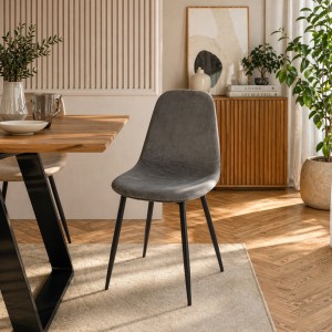 Vista ambientata Sedia imbottita colore "Velluto Grigio Scuro" con gambe in metallo modello Irelia Totò Piccinni