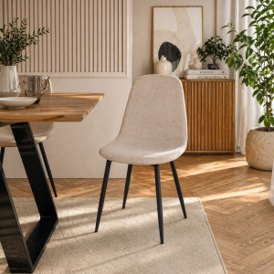 Vista ambientata Sedia imbottita colore "Beige/Nero" con gambe in metallo modello Irelia Totò Piccinni