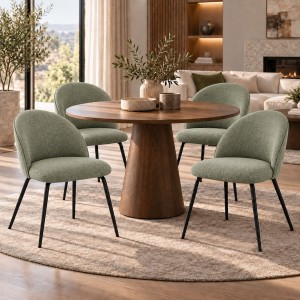 Vista ambientata Set 4 Poltroncine in tessuto colore "salvia" con gambe in metallo modello Tanya
