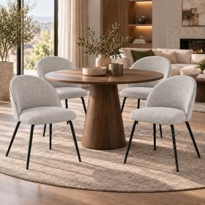 Vista ambientata Set 4 Poltroncine in tessuto colore "cenere" con gambe in metallo modello Tanya