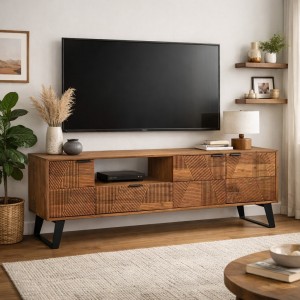 Mobile porta tv in legno di acacia con 3 ante e 1 cassetto modello Isar Bizzotto