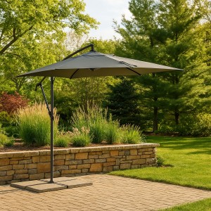 Vista ambientata Ombrellone da esterno a braccio diametro 3 metri colore Grigio Scuro modello Tropea Totò Piccinni