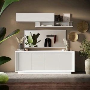 Vista ambientata Madia in legno con 4 ante colore "bianco opaco" modello Avalon Totò Piccinni Made in Italy