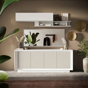 Vista ambientata Madia in legno con 4 ante colore "bianco opaco/cashmere" modello Avalon Totò Piccinni Made in Italy