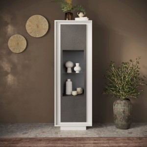 Vista ambientata Vetrina in legno con 1 anta con vetro colore "bianco opaco/lava" made in italy modello Avalon Totò Piccinni