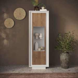 Vista ambientata Vetrina in legno con 1 anta con vetro colore "bianco opaco/rovere mercure" made in italy modello Avalon Totò Piccinni
