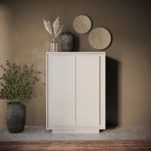 Vista ambientata mobile contenitore in legno colore "cashmere" con 2 ante made in italy modello Avalon Totò Piccinni