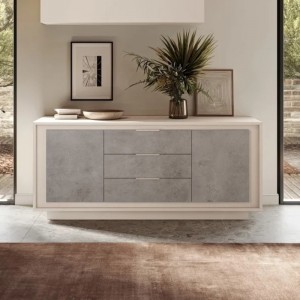 Vista ambientata Madia in Legno colore "Cashmere/Cemento" 2 ante e 3 cassetti made in italy modello Avalon Totò Piccinni