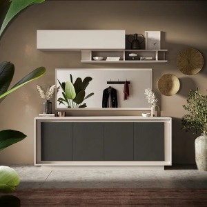 Vista ambientata Madia in legno con 4 ante colore "cashmere/lava" modello Avalon Totò Piccinni Made in Italy