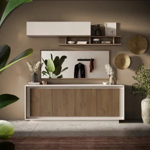 Vista ambientata Madia in legno con 4 ante colore "cashmere/rovere mercure" modello Avalon Totò Piccinni Made in Italy