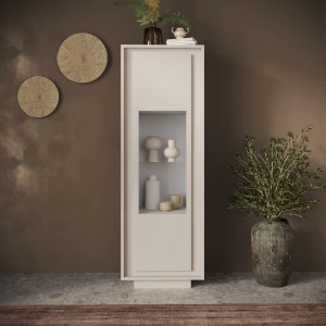 Vista ambientata Vetrina in legno con 1 anta con vetro colore "cashmere" made in italy modello Avalon Totò Piccinni