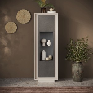 Vista ambientata Vetrina in legno con 1 anta con vetro colore "Cashmere/Lava" made in italy modello Avalon Totò Piccinni