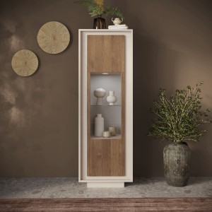Vista ambientata Vetrina in legno con 1 anta con vetro colore "cashmere/rovere mercure" made in italy modello Avalon Totò Piccinni