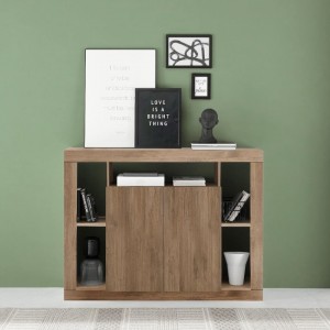 vista ambientata frontale Madia in legno colore "Rovere Mercure" 2 ante e 5 vani made in italy modello Brio Totò Piccinni