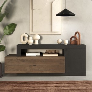 madia in legno 1 anta e 2 cassetti made in italy lava/rovere