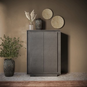 Vista ambientata mobile contenitore in legno colore "lava" con 2 ante made in italy modello Avalon Totò Piccinni