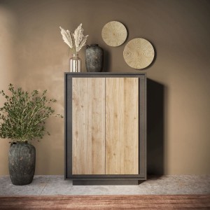 Vista ambientata mobile contenitore in legno colore "lava/rovere cadiz" con 2 ante made in italy modello Avalon Totò Piccinni
